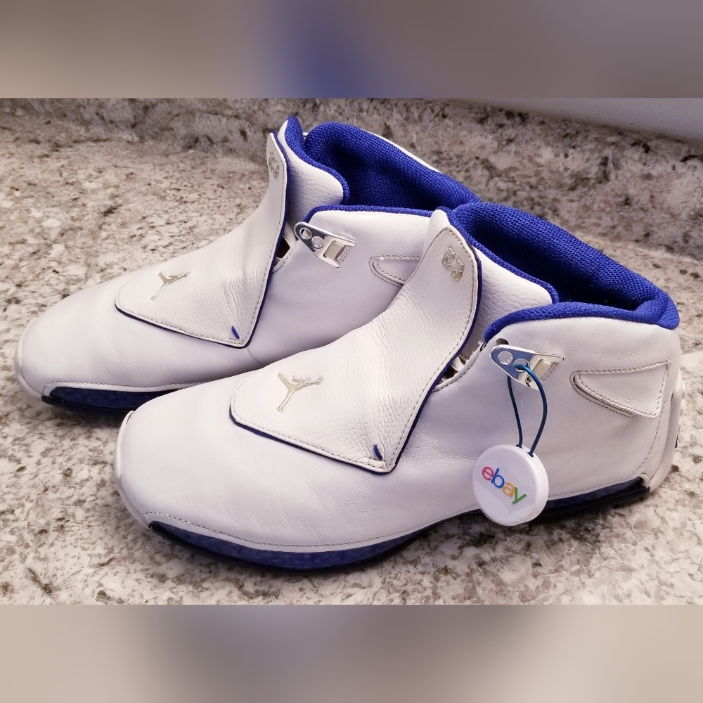 JORDAN 18 *RARE* XVIII EXCELLENT WHITE SPORT ROYAL BLUE AUTHENTICATED NIKE AIR
